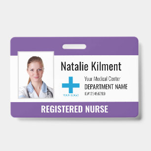 Hospital Employee Photo Name Logo Purple Violet ID Badge