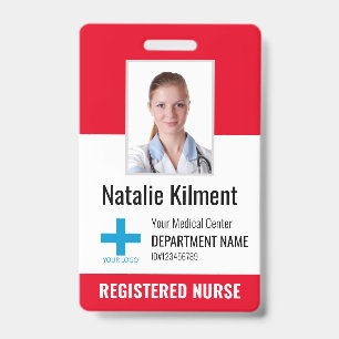 Hospital Employee Photo Name Logo Red Black White ID Badge