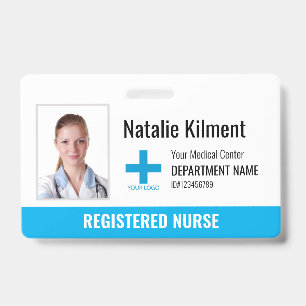 Hospital Employee Photo Name Logo Sky Blue ID Badge