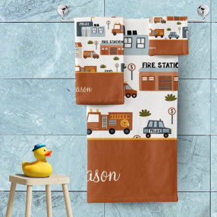 Hospital, Fire, Police City Pattern for Kids Bath Towel Set