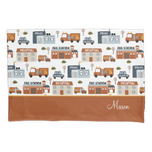 Hospital, Fire, Police City Pattern for Kids Pillowcase