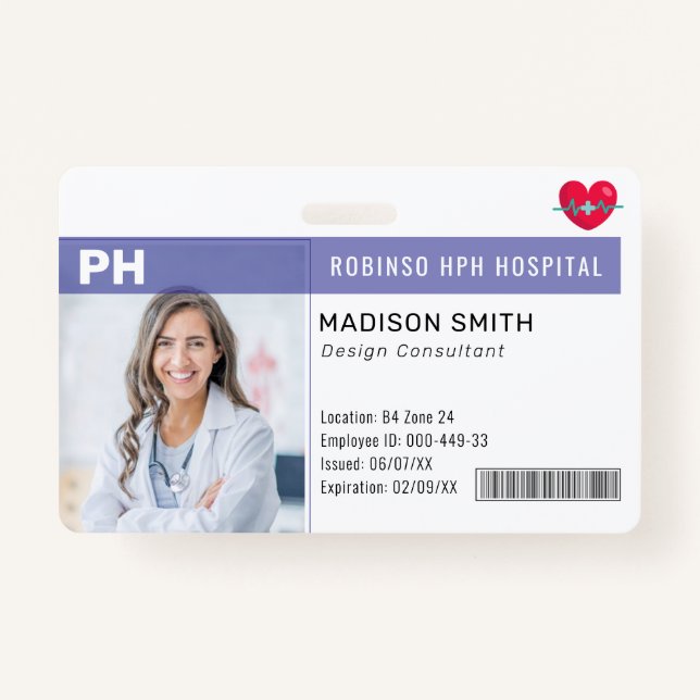 Hospital Medical Employee Photo ID  ID Badge (Front)
