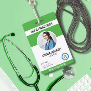 Hospital Medical ID Employee Green Barcode QR code Badge