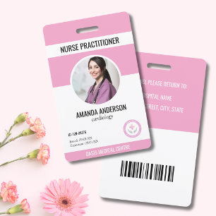 Hospital Medical ID Employee Pink Barcode QR code ID Badge