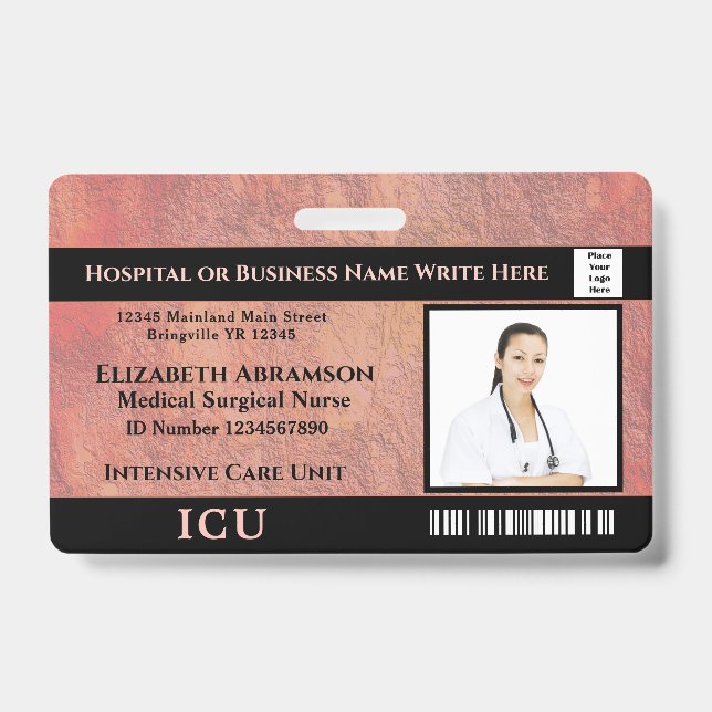 Hospital Medical Intensive Care ICU Employee Photo ID Badge (Front)