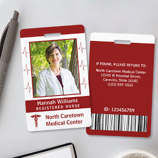 Hospital Nurse Employee Photo Custom Bar Code Logo ID Badge