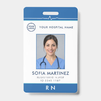 Hospital Nurse RN Medical Blue Photo ID Badge