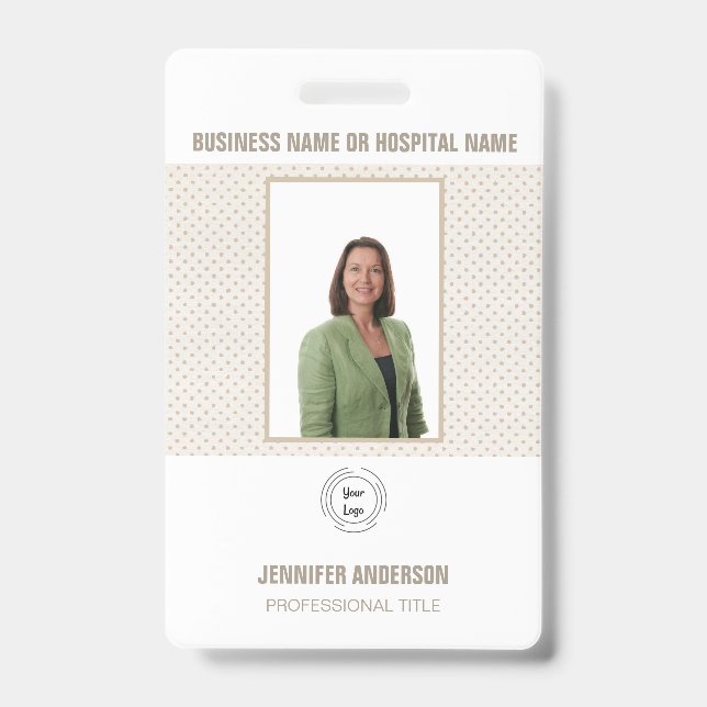 Hospital or Company Photo ID with Barcode Tan Badge (Front)