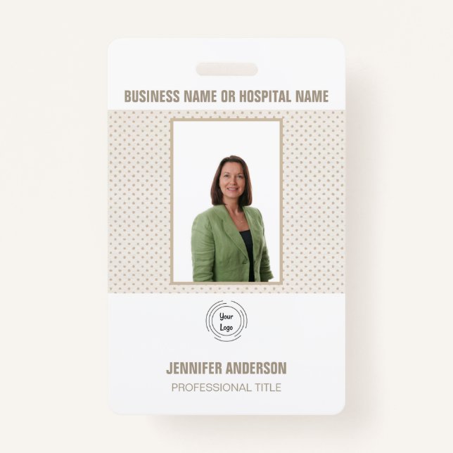 Hospital or Company Photo ID with Barcode Tan ID Badge (Front)