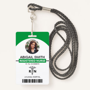 Hospital RN employee caduceus green photo template ID Badge