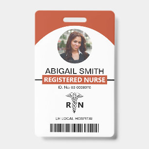 Hospital RN employee caduceus terracotta photo ID Badge