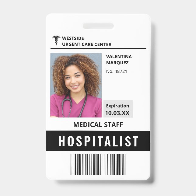 Hospitalist Doctor Physician ID Photo Badge (Front)