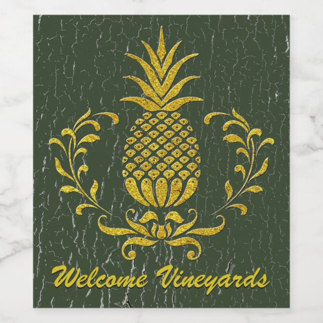 Hospitality Pineapple Gold Weathered Paint Wine Label (Single Label)