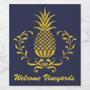Hospitality Pineapple Gold Your Text and Colour Wine Label