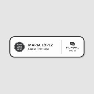 Hospitality Staff Bilingual Speech Bubble Modern Name Tag