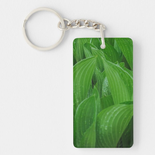 Hosta Leaves with Raindrops Acrylic Keychain (Front)