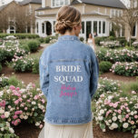 Hostess Pink Name Custom Wedding Bachelorette  Denim Jacket<br><div class="desc">Beautiful calligraphy,  pink Hostess denim jacket. Perfect for bridal shower,  bachelorette party,  Wedding. Bride squad.</div>