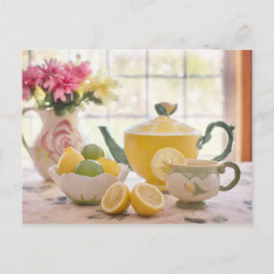 Hot Afternoon Tea with Fresh Lemons Postcard