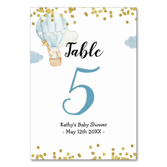 Hot air ballon Jungle animals Modern Table Number (Front)