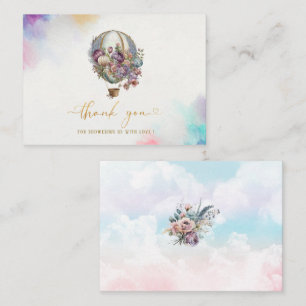 Hot Air Ballon Watercolor  pink lilac gold   thank Card