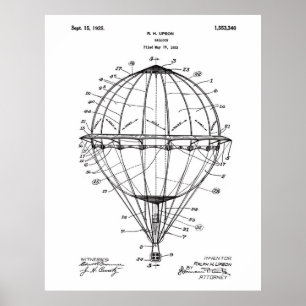 Hot Air Balloon 1925 Patent Art Poster White