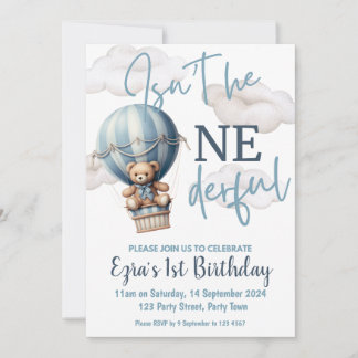 Hot Air Balloon 1st Birthday Party Invitation