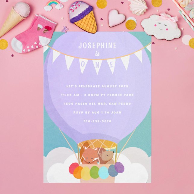 Hot Air Balloon 1st Birthday Party Invitation (Creator Uploaded)