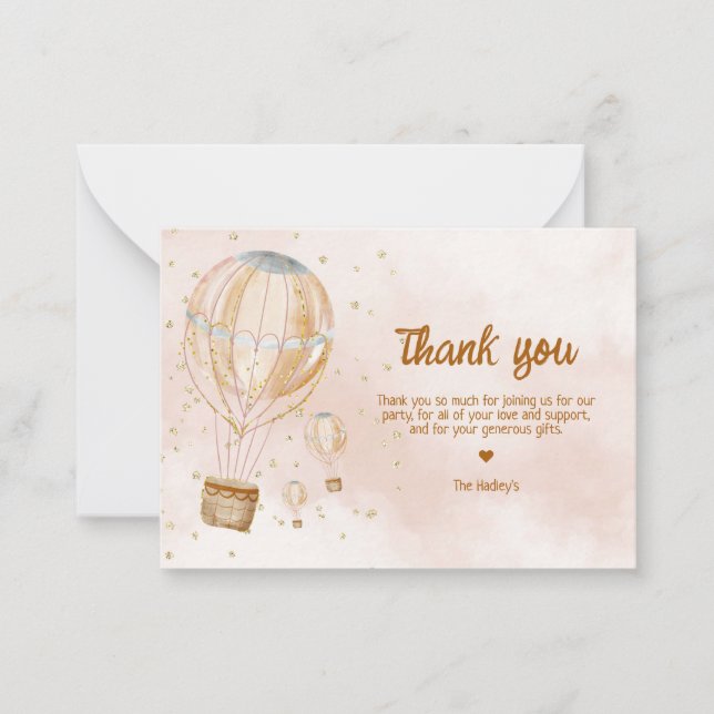 Hot Air Balloon 1st Birthday Thankyou Card (Front)