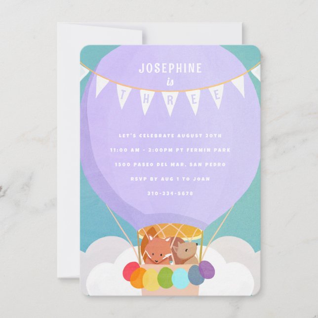 Hot Air Balloon 3rd Birthday Party Invitation (Front)