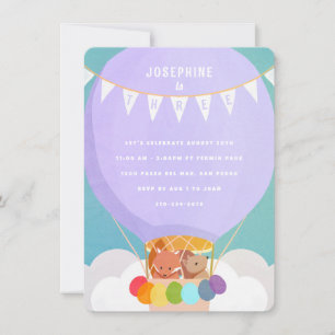 Hot Air Balloon 3rd Birthday Party Invitation