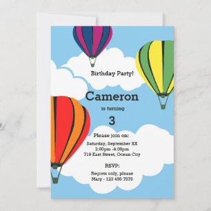 Hot Air Balloon 3rd Birthday Party Invitation Card