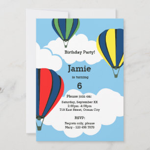 Hot Air Balloon 6th Birthday Party Invitation Card