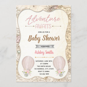 Hot air balloon adventure awaits baby shower invitation