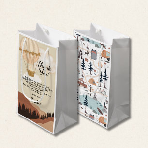 Hot Air Balloon, Adventure Awaits, Earth Tone  Small Gift Bag