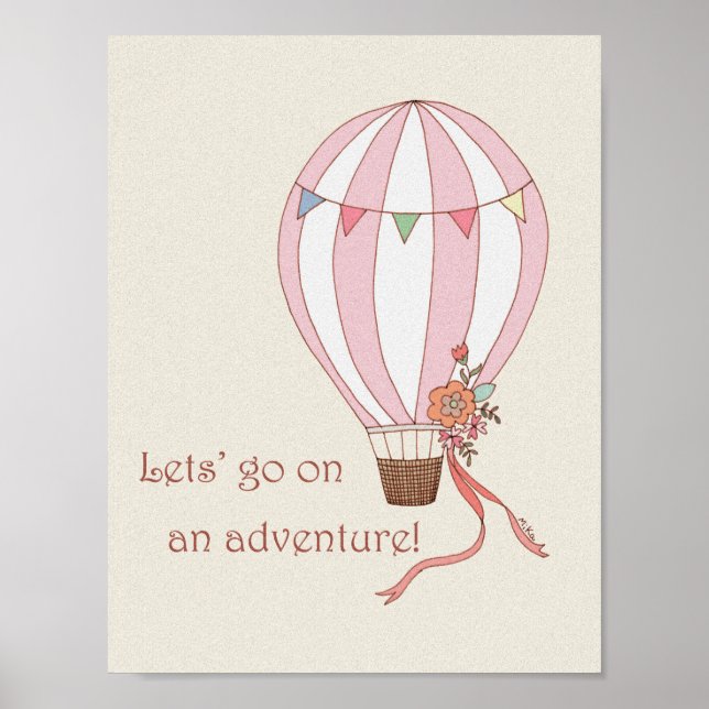 Hot Air Balloon Adventure Poster Retro Wall art (Front)