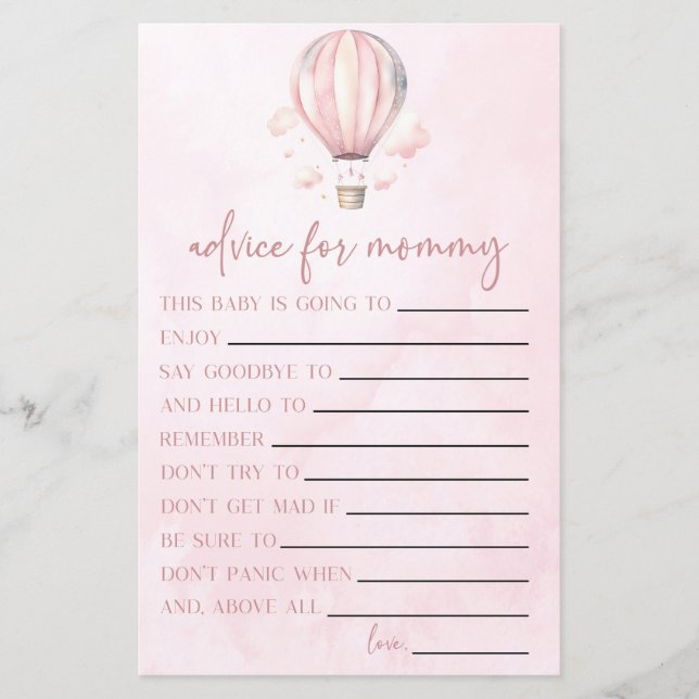 Hot Air Balloon Advice Baby Shower Game Activity (Front)