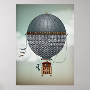 Hot Air Balloon Airship Indigon Steampunk Travel Poster