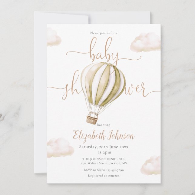 Hot Air Balloon All In One Neutral Baby Shower Invitation (Front)