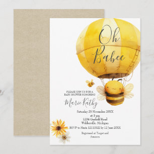 Hot air balloon and Bee Daisy Baby Shower Invitation