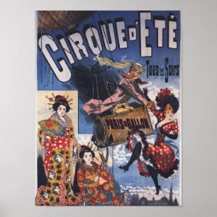 Hot-Air Balloon and Japanese Ladies Poster