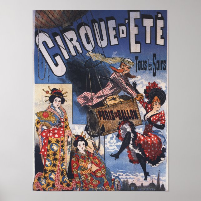 Hot-Air Balloon and Japanese Ladies Poster (Front)