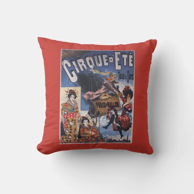 Hot-Air Balloon and Japanese Ladies Poster Cushion (Front)