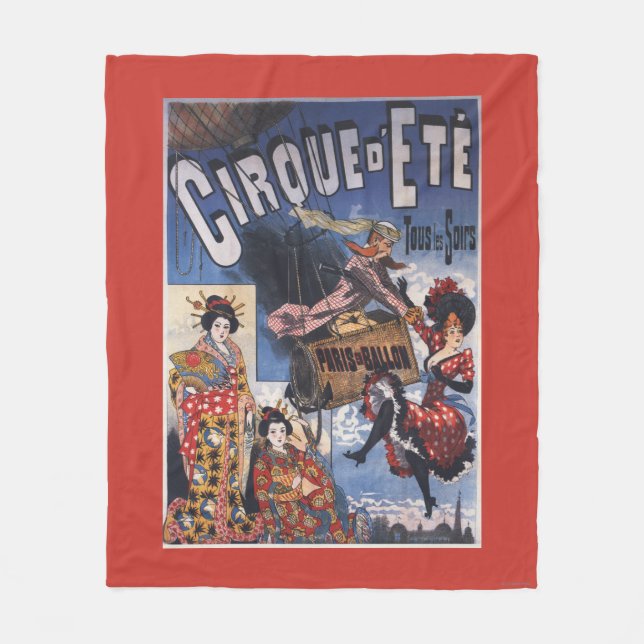 Hot-Air Balloon and Japanese Ladies Poster Fleece Blanket (Front)