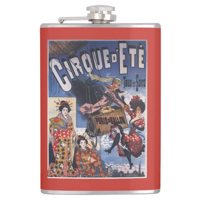 Hot-Air Balloon and Japanese Ladies Poster Hip Flask (Front)