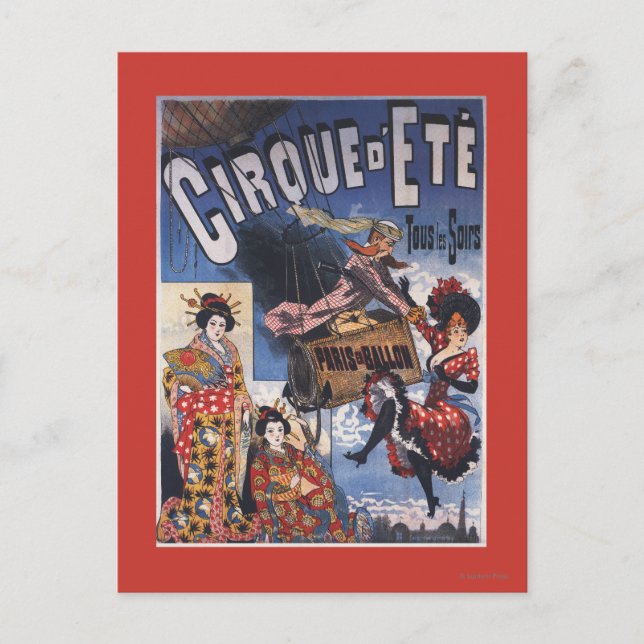 Hot-Air Balloon and Japanese Ladies Poster Postcard (Front)