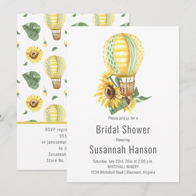 Hot Air Balloon and Sunflowers Bridal Shower Card (Front/Back)