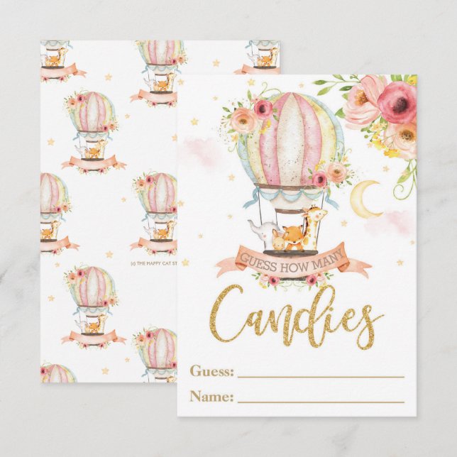 Hot Air Balloon Animal Guess How Many Candies Card (Front/Back)