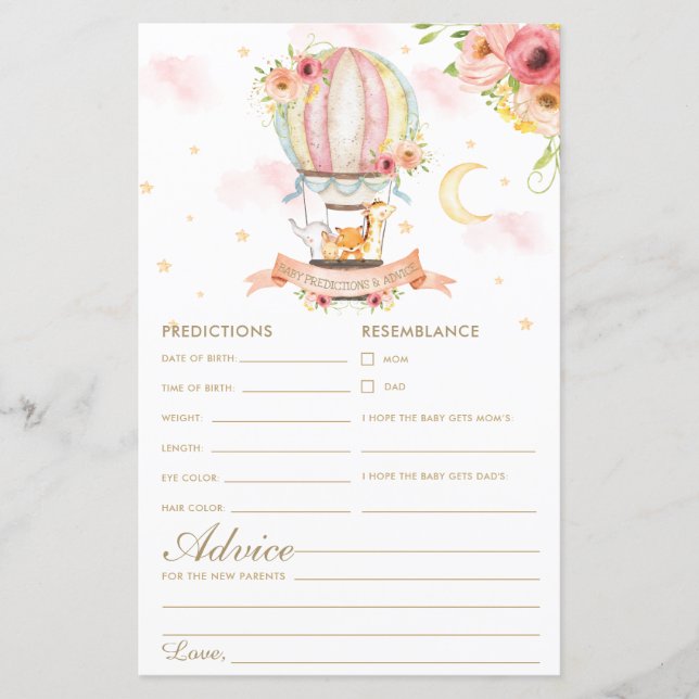 Hot Air Balloon Animals Baby Predictions & Advice (Front)