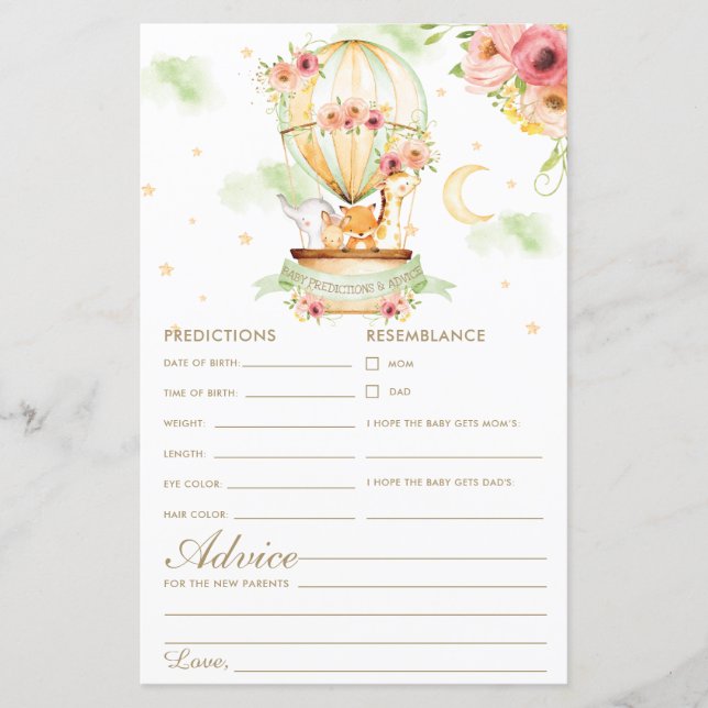 Hot Air Balloon Animals Baby Predictions & Advice (Front)