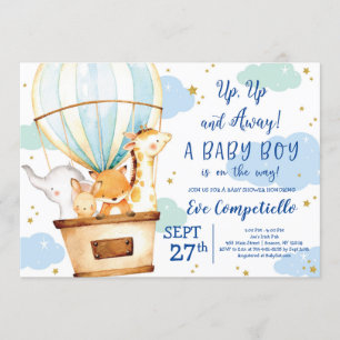 Hot Air Balloon Animals Baby Shower Invitation